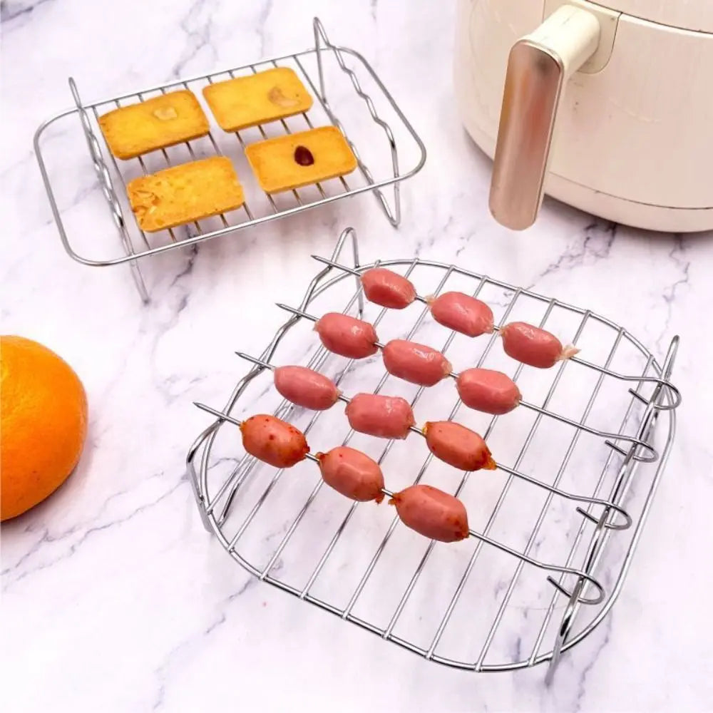 Stainless Steel Air Fryer Basket Tray Airfryer Rack Versatile Roasting Rack Air Fryer Holder Kitchen Supplies Baking Accessories