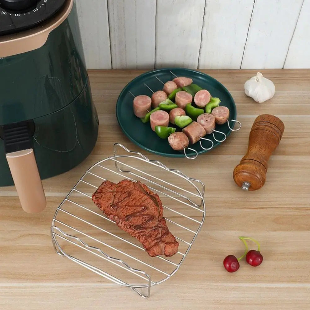 Stainless Steel Air Fryer Basket Tray Airfryer Rack Versatile Roasting Rack Air Fryer Holder Kitchen Supplies Baking Accessories