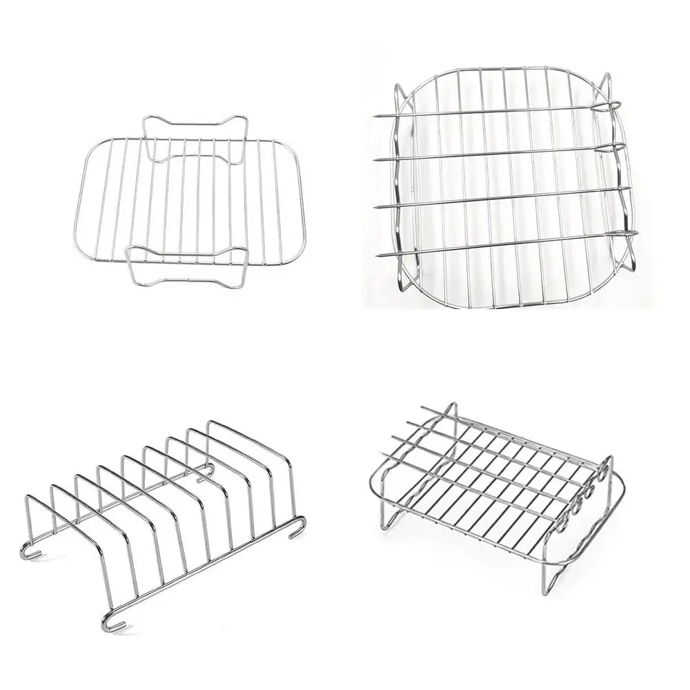 Stainless Steel Air Fryer Basket Tray Airfryer Rack Versatile Roasting Rack Air Fryer Holder Kitchen Supplies Baking Accessories